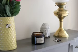 Three-wick Lemon Sherbet candle on console table